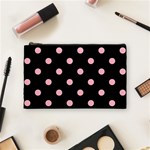 Polka Dots - Cherry Blossom Pink on Black Cosmetic Bag (M)