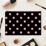 Polka Dots - Cherry Blossom Pink on Black Cosmetic Bag (L)