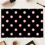 Polka Dots - Cherry Blossom Pink on Black Cosmetic Bag (XXL)