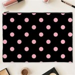 Polka Dots - Cherry Blossom Pink on Black Cosmetic Bag (XXXL)