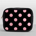 Polka Dots - Cherry Blossom Pink on Black Mini Toiletries Bag (One Side)