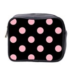 Polka Dots - Cherry Blossom Pink on Black Mini Toiletries Bag (Two Sides)