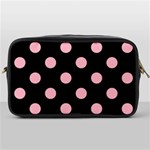 Polka Dots - Cherry Blossom Pink on Black Toiletries Bag (One Side)