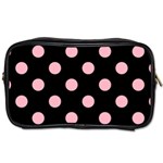 Polka Dots - Cherry Blossom Pink on Black Toiletries Bag (Two Sides)