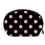 Polka Dots - Cherry Blossom Pink on Black Accessory Pouch (Large)