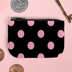 Polka Dots - Cherry Blossom Pink on Black Mini Coin Purse