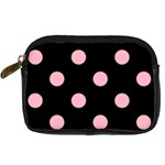 Polka Dots - Cherry Blossom Pink on Black Digital Camera Leather Case