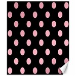 Polka Dots - Cherry Blossom Pink on Black Canvas 8  x 10 