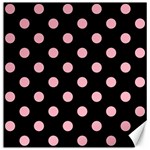 Polka Dots - Cherry Blossom Pink on Black Canvas 12  x 12 