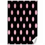 Polka Dots - Cherry Blossom Pink on Black Canvas 12  x 18 