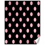 Polka Dots - Cherry Blossom Pink on Black Canvas 16  x 20 