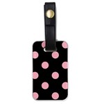 Polka Dots - Cherry Blossom Pink on Black Luggage Tag (One Side)