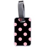 Polka Dots - Cherry Blossom Pink on Black Luggage Tag (Two Sides)