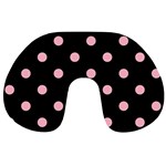 Polka Dots - Cherry Blossom Pink on Black Travel Neck Pillow