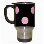 Polka Dots - Cherry Blossom Pink on Black Travel Mug (Black)