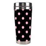 Polka Dots - Cherry Blossom Pink on Black Stainless Steel Travel Tumbler