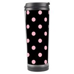 Polka Dots - Cherry Blossom Pink on Black Travel Tumbler