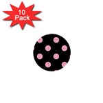 Polka Dots - Cherry Blossom Pink on Black 1  Mini Button (10 pack)