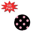 Polka Dots - Cherry Blossom Pink on Black 1  Mini Button (100 pack)