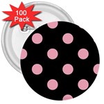 Polka Dots - Cherry Blossom Pink on Black 3  Button (100 pack)