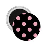 Polka Dots - Cherry Blossom Pink on Black 2.25  Magnet