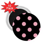 Polka Dots - Cherry Blossom Pink on Black 2.25  Magnet (10 pack)