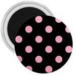 Polka Dots - Cherry Blossom Pink on Black 3  Magnet