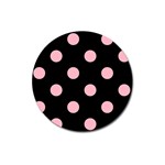 Polka Dots - Cherry Blossom Pink on Black Magnet 3  (Round)