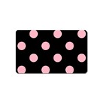 Polka Dots - Cherry Blossom Pink on Black Magnet (Name Card)