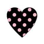 Polka Dots - Cherry Blossom Pink on Black Magnet (Heart)