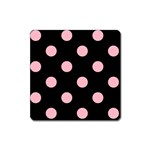 Polka Dots - Cherry Blossom Pink on Black Magnet (Square)