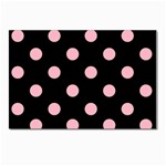 Polka Dots - Cherry Blossom Pink on Black Postcard 5  x 7 