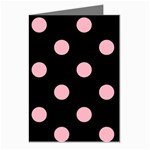 Polka Dots - Cherry Blossom Pink on Black Greeting Cards (Pkg of 8)