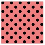 Polka Dots - Black on Coral Pink Large Satin Scarf (Square)