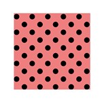 Polka Dots - Black on Coral Pink Small Satin Scarf  (Square)