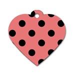 Polka Dots - Black on Coral Pink Dog Tag Heart (One Side)