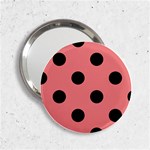 Polka Dots - Black on Coral Pink 2.25  Handbag Mirror