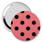 Polka Dots - Black on Coral Pink 3  Handbag Mirror