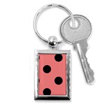 Polka Dots - Black on Coral Pink Key Chain (Rectangle)