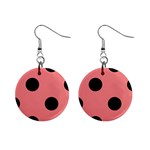 Polka Dots - Black on Coral Pink 1  Button Earrings