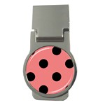 Polka Dots - Black on Coral Pink Money Clip (Round)