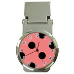 Polka Dots - Black on Coral Pink Money Clip Watch