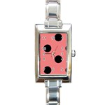 Polka Dots - Black on Coral Pink Rectangle Italian Charm Watch