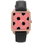 Polka Dots - Black on Coral Pink Rose Gold Leather Watch