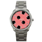 Polka Dots - Black on Coral Pink Sport Metal Watch