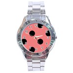 Polka Dots - Black on Coral Pink Stainless Steel Analogue Watch