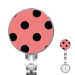 Polka Dots - Black on Coral Pink Stainless Steel Nurses Watch