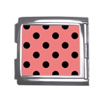 Polka Dots - Black on Coral Pink Mega Link Italian Charm (18mm)