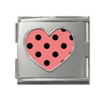 Polka Dots - Black on Coral Pink Mega Link Heart Italian Charm (18mm)