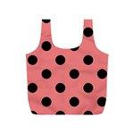 Polka Dots - Black on Coral Pink Full Print Recycle Bag (S)